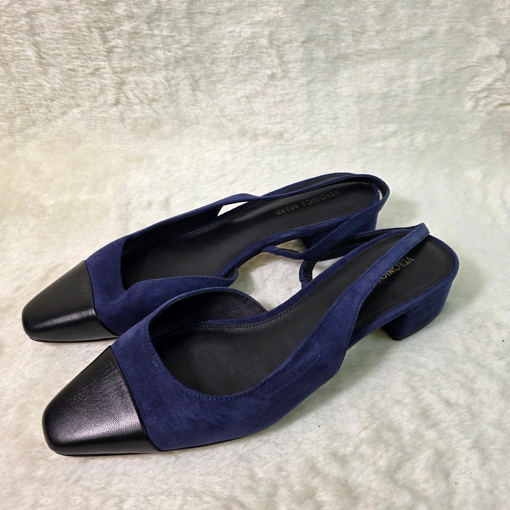 Veronica Beard Cecile Slingback Flats Heels Blue Suede Cap Toe Womens 7.5 NEW